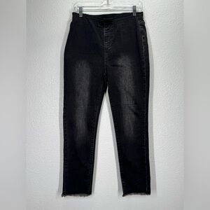 RISEN Pull On Black Jeans Large Style # RDP1215 Frayed Hem Stretch